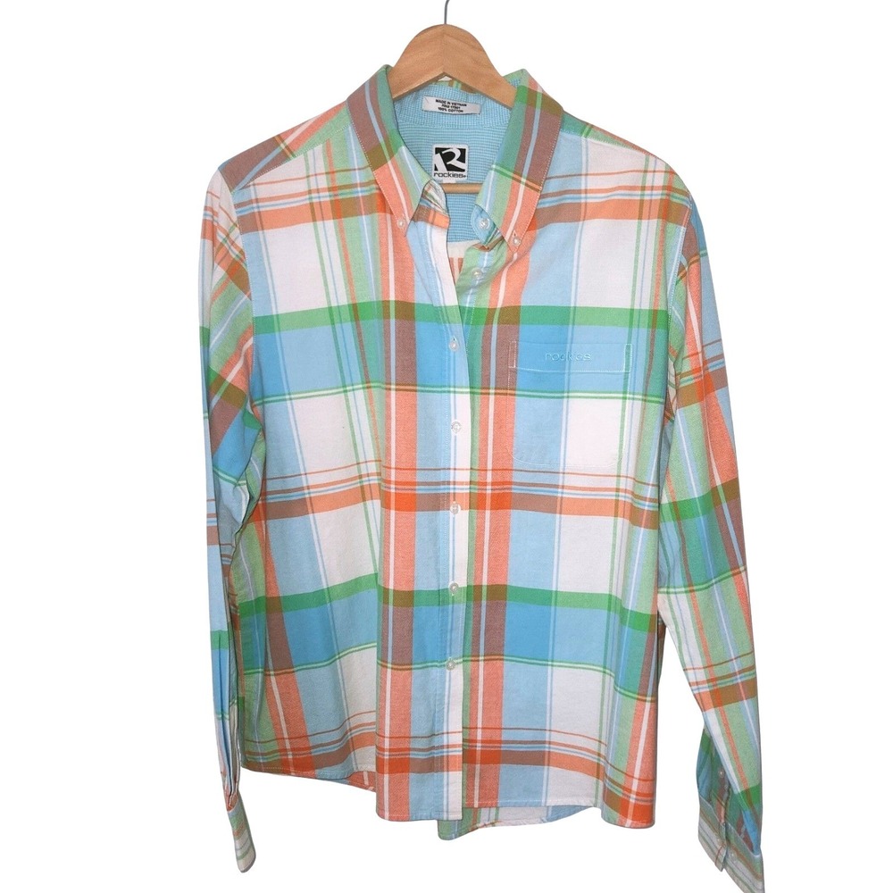 Rockies Womens Plaid Button Down Shirt Long Sleeve Cotton XL